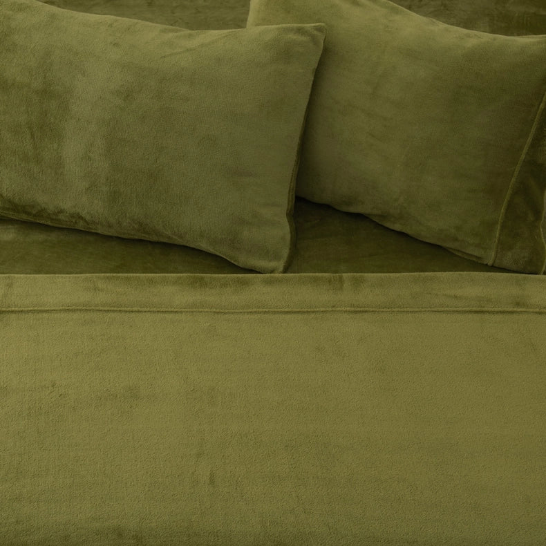 4-Piece Solid Plush Sheet - Velvet Luxe Collection Olive-Set-Wonder Home-Queen-Urbanheer