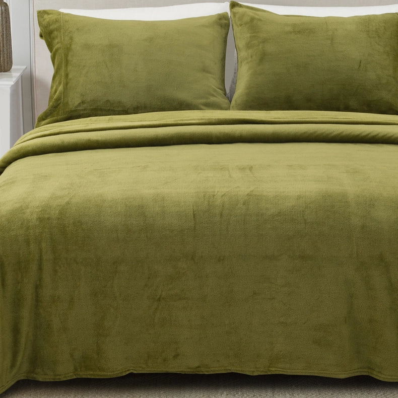 4-Piece Solid Plush Sheet - Velvet Luxe Collection Olive-Set-Wonder Home-Queen-Urbanheer