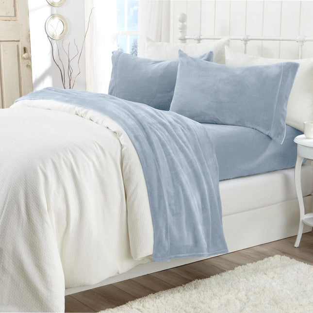 4-Piece Solid Plush Sheet - Velvet Luxe Collection Pearl Blue