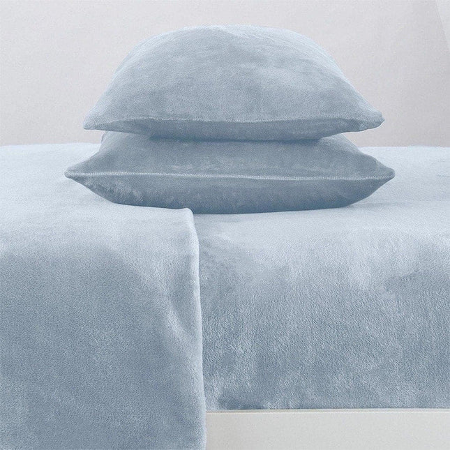 4-Piece Solid Plush Sheet - Velvet Luxe Collection Pearl Blue