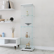4 Shelves Glass Cabinet Glass Display Cabinet with One Door, White-UH Decor-Default-Urbanheer