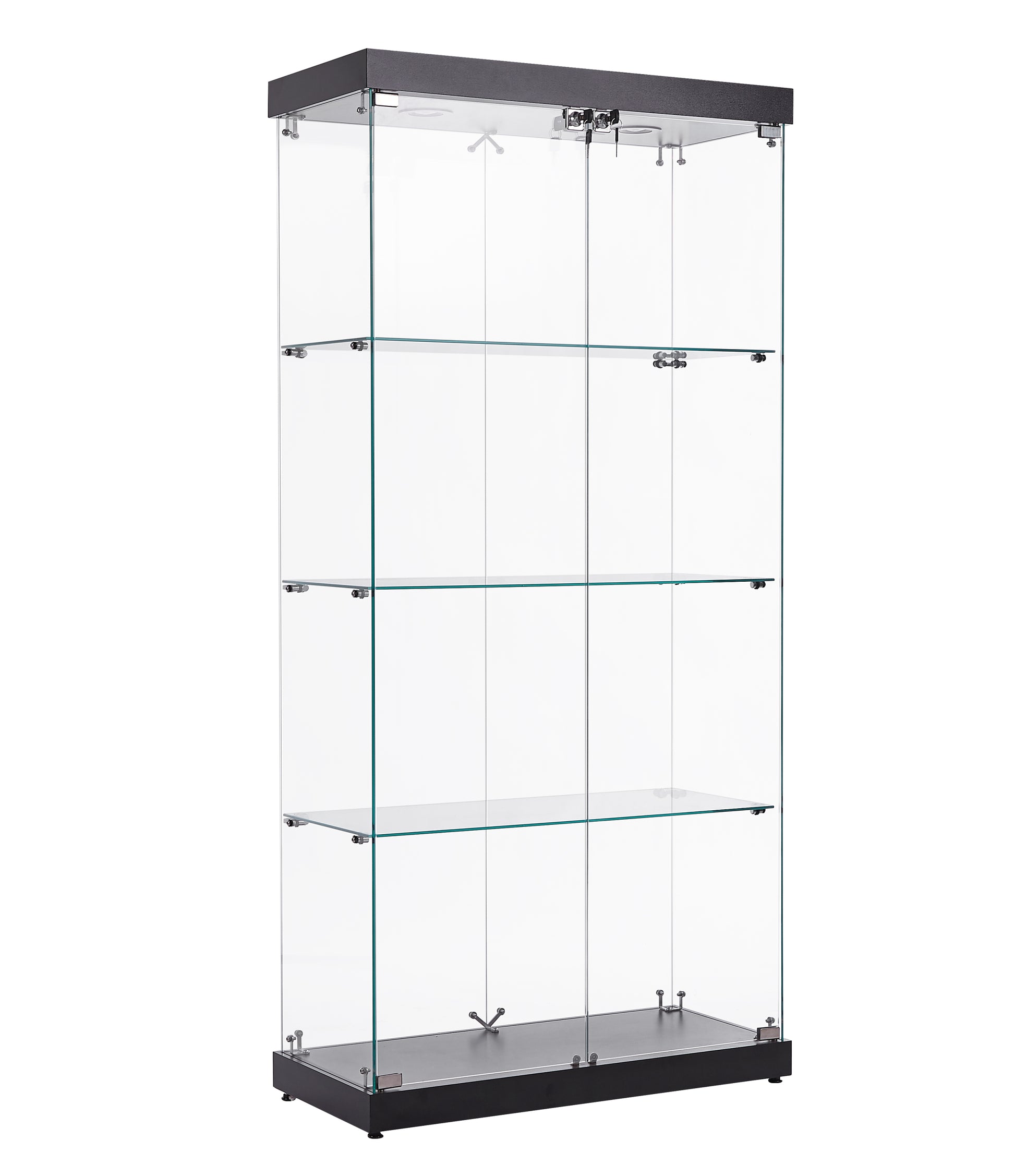 4-Tier Glass Display Cabinet, Double Door Glass Cabinet, Four Partitions, Two Locks, Floor Standing-UH Decor-Default-Urbanheer