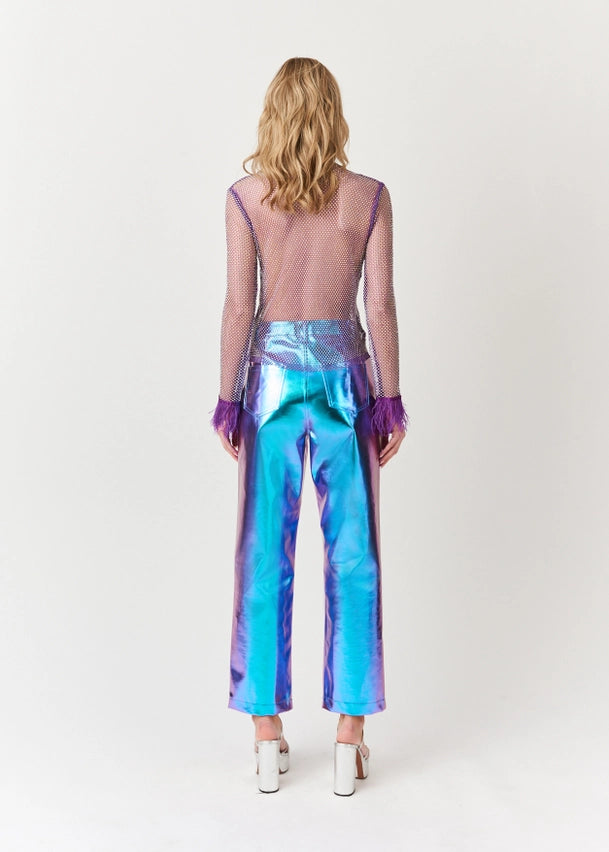 Sacha Fitted Faux Leather Trim Rhinestone Top-Top-Amy Lynn-XS/S-Urbanheer