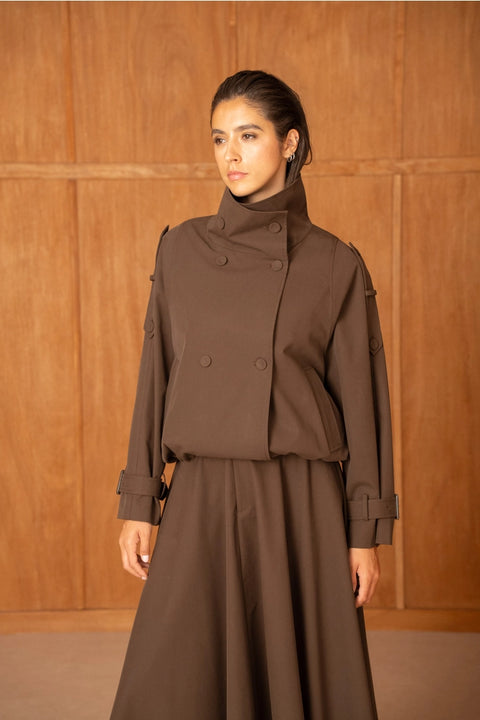 Urban Short Oversized Trench-Style Jacket with A Wrap Collar