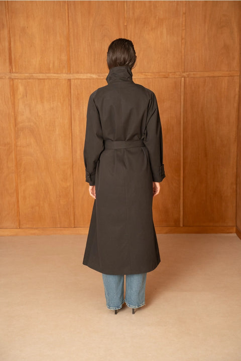 Utility Oversized Long Belted Trench with Stand-Up Collar