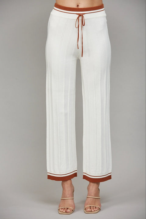 Contrast Color Trim Ribbed Knit Sweater Pants