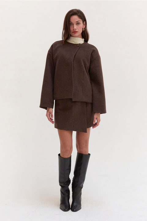 Deven Crewneck Wool Blend Cape Jacket