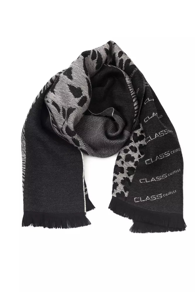 Cavalli Class Black Wool Men Scarf-Cavalli Class-Urbanheer