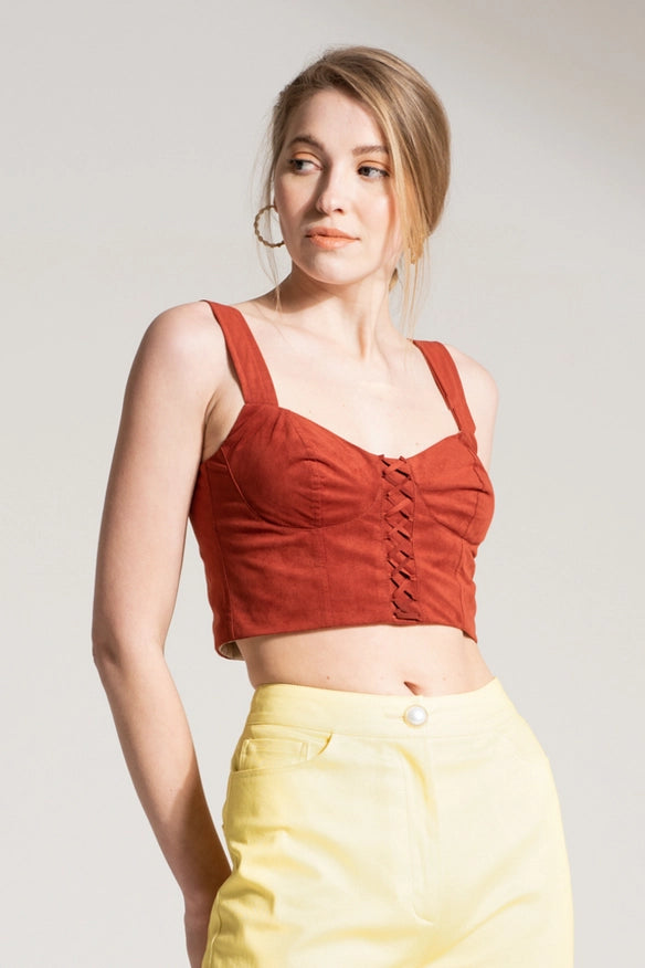 Top With Cups In Alcantara Mattone-TOP-Nicole Baratta-XS-Urbanheer
