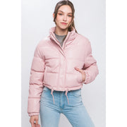 Faux Leather Puffer Jacket Pink-Jacket-Peace Love Line-S-Pink-Urbanheer