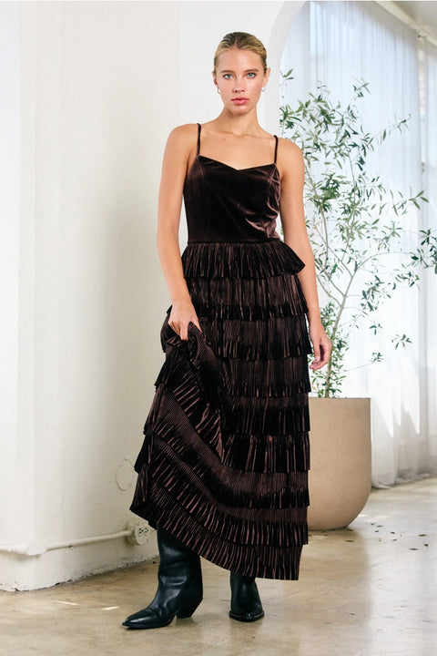 Velvet Pleated Tier Dress