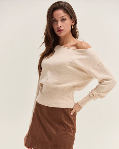 Cassie Cinched Waist Boatneck Sweater Top