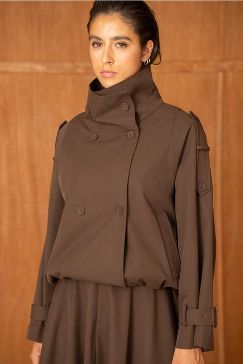Urban Short Oversized Trench-Style Jacket with A Wrap Collar