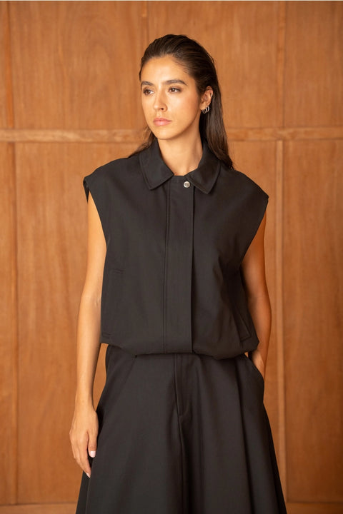 Urban Sleeveless Bomber Jacket with Lapel Collar