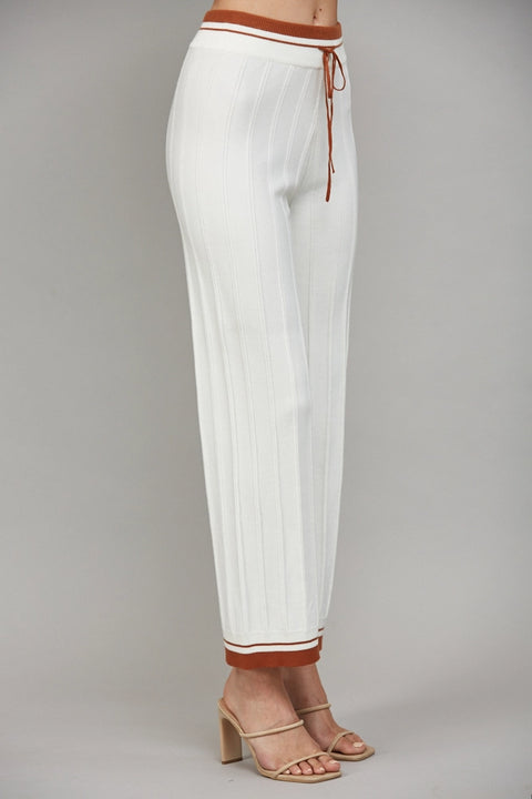 Contrast Color Trim Ribbed Knit Sweater Pants