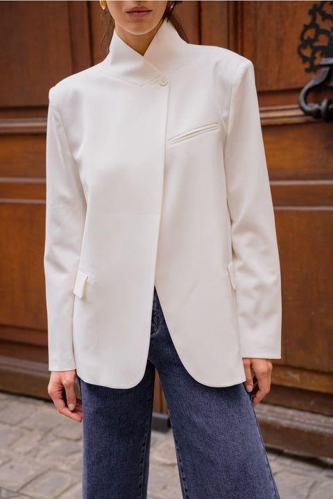 Timeless Structured Jacket with Fold-Down Officer Collar