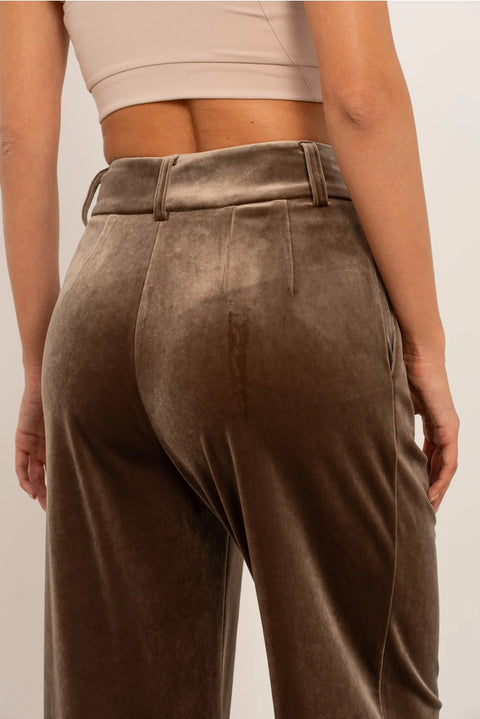 Wide Velvet Flowing Trousers with Double-Button Fastening