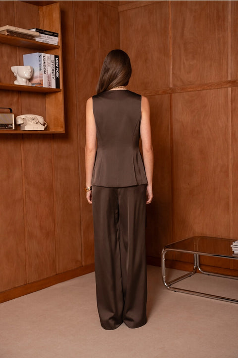 Long Sleeveless Satin Vest