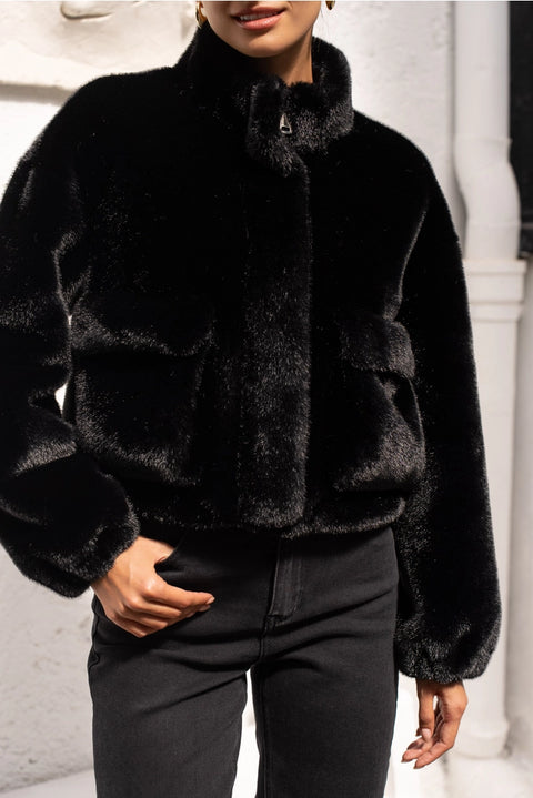 Synthetic Fur Jacket with Patch Pockets