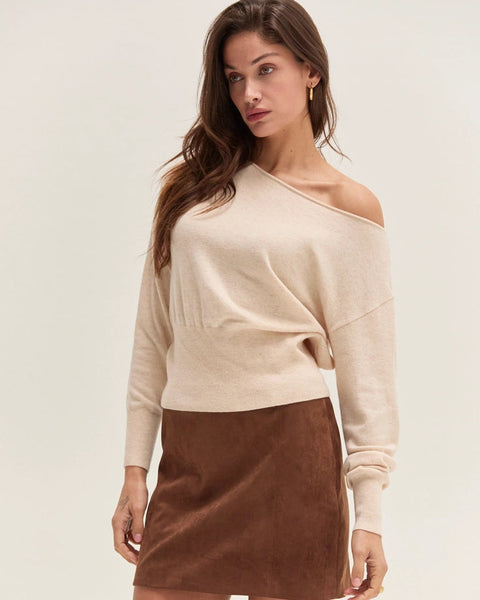 Cassie Cinched Waist Boatneck Sweater Top