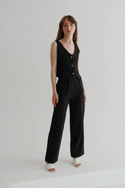 Set Of Black Linen Pants And Waistcoat-Sets-Nich Linen-Of Top-XXS/XS-Urbanheer