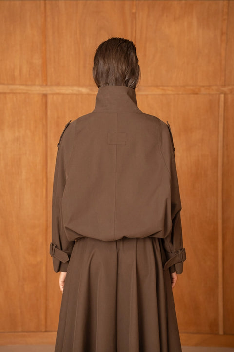 Urban Short Oversized Trench-Style Jacket with A Wrap Collar