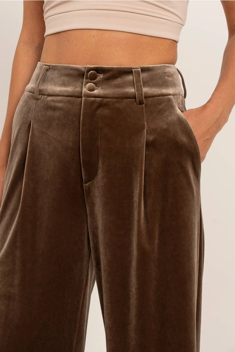 Wide Velvet Flowing Trousers with Double-Button Fastening