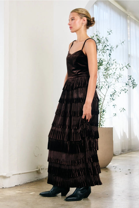 Velvet Pleated Tier Dress