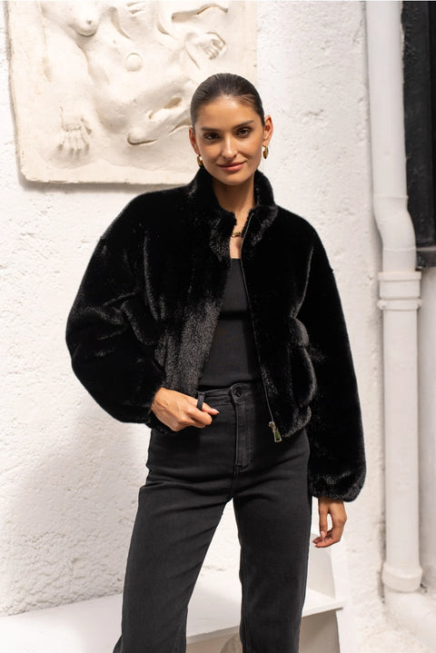 Synthetic Fur Jacket with Patch Pockets