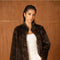 Mid-Length Belted Jacket with A High Faux-Fur Collar