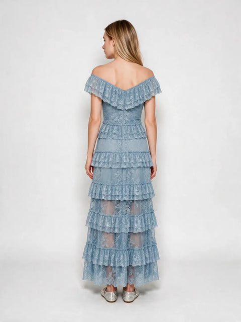 Boho Lace Tiered Ruffle Maxi Dress