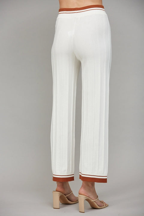 Contrast Color Trim Ribbed Knit Sweater Pants