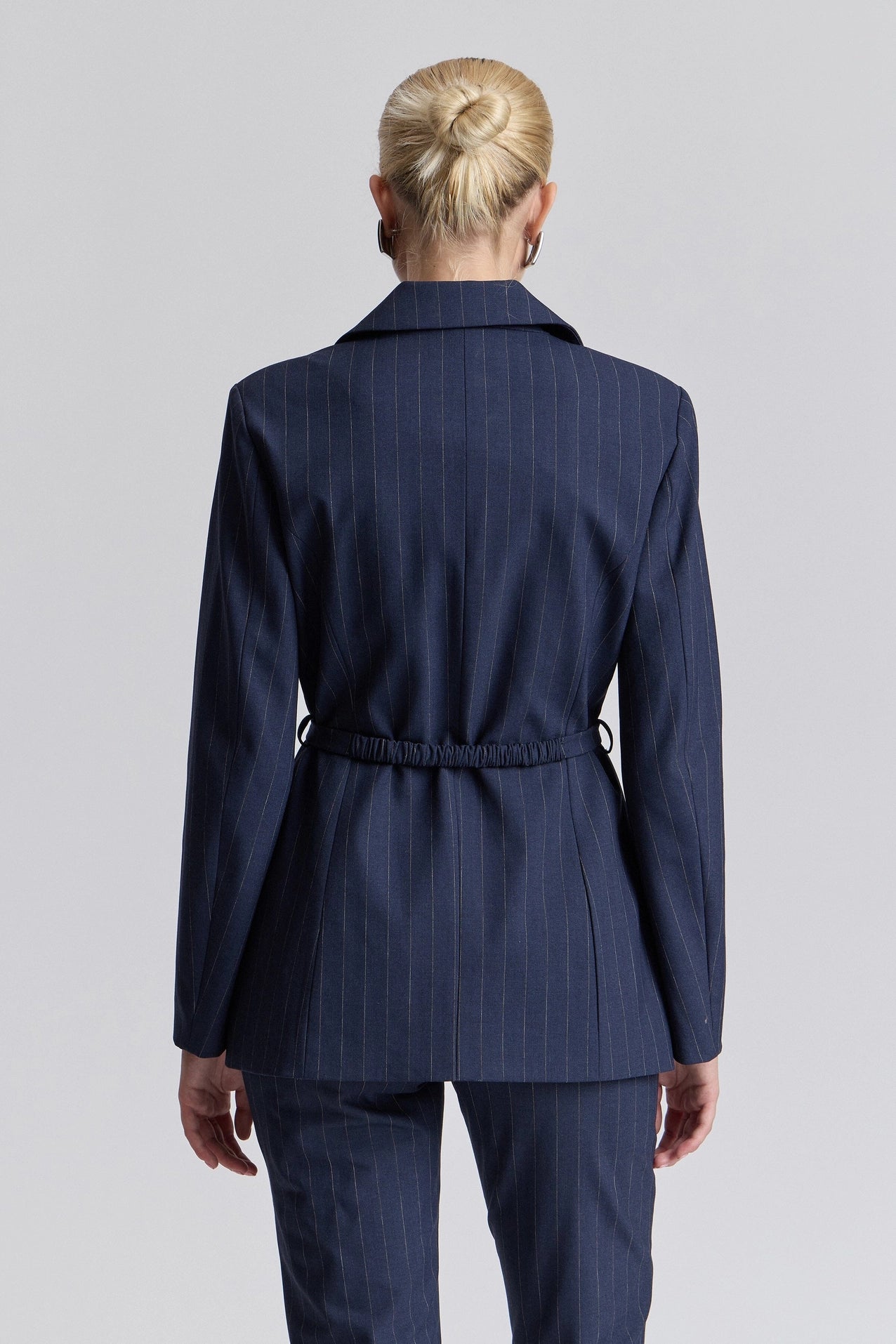 Pinstripe Belted Blazer