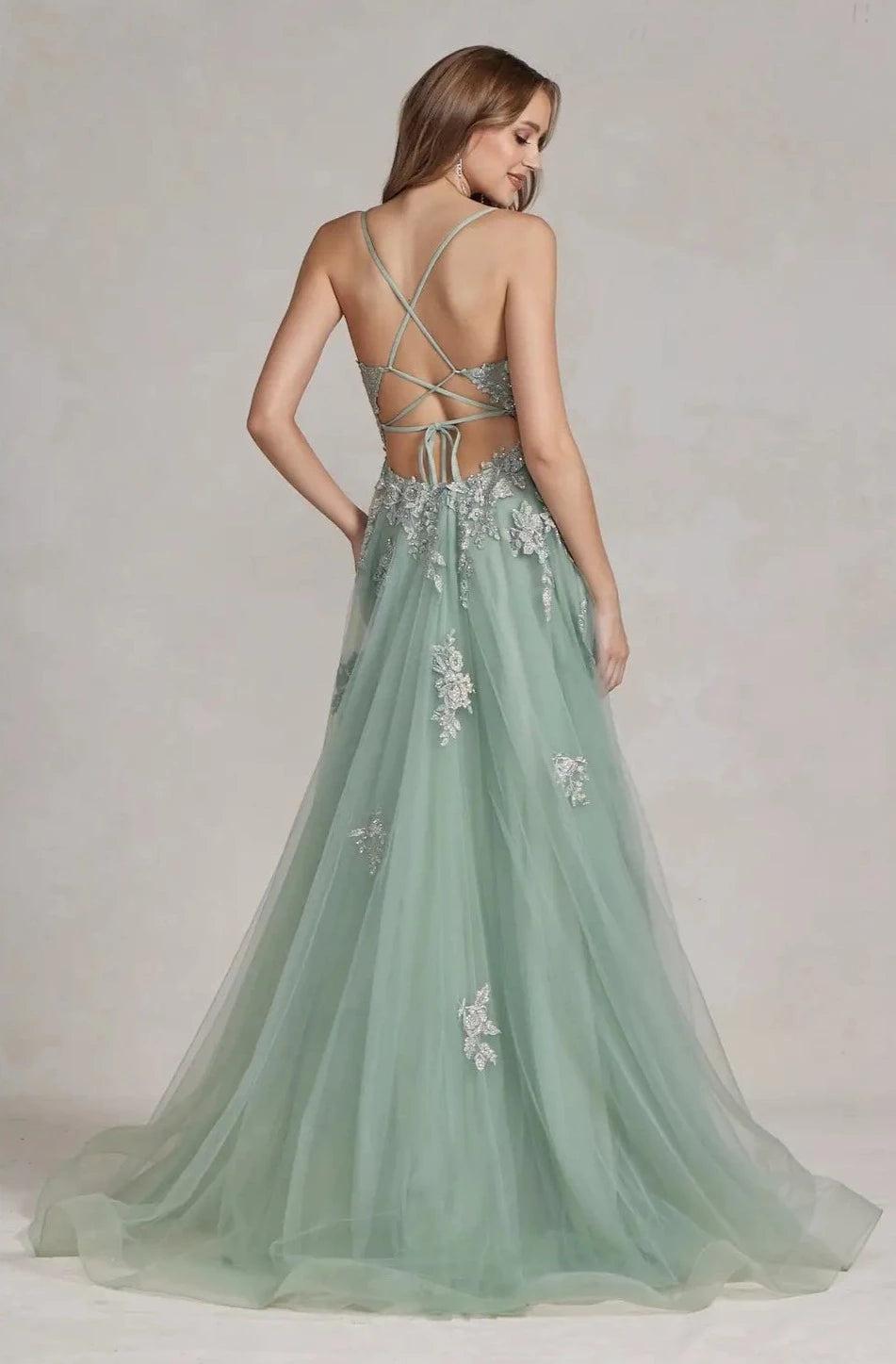 Embroidered Plunging V-Neck Prom Gown-Clothing - Women-Nox Anabel-00-Urbanheer