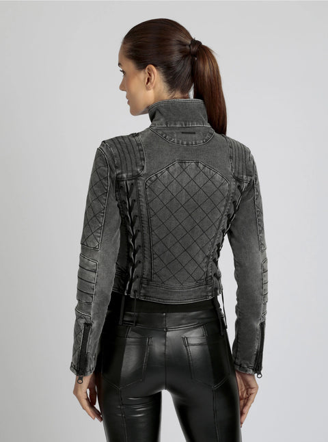 Denim Moto Jacket - Charcoal