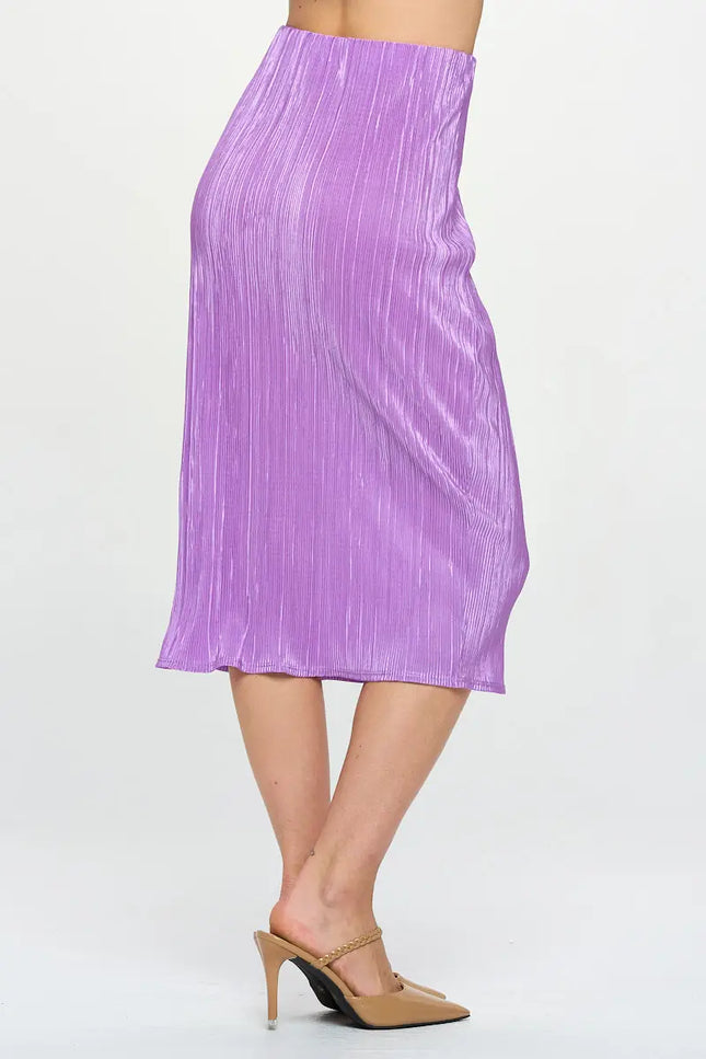 Solid Plisse Midi Skirt With Elastic Waistband-Renee C.-Urbanheer