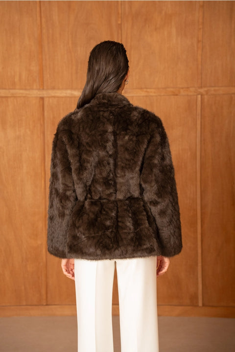 Mid-Length Belted Jacket with A High Faux-Fur Collar