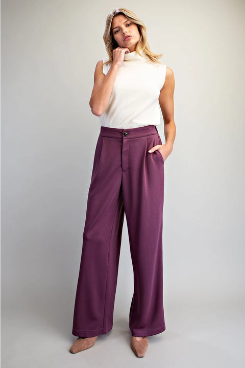 Pleated Elastic Back Waist Pants