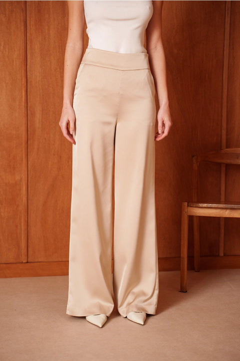 High-Waisted Wide Satin Pants