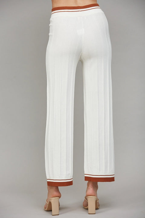Contrast Color Trim Ribbed Knit Sweater Pants