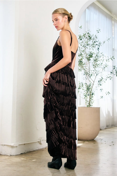 Velvet Pleated Tier Dress
