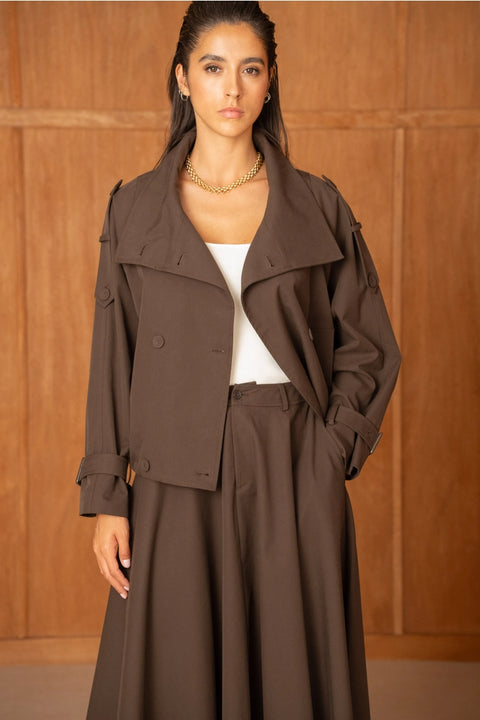 Urban Short Oversized Trench-Style Jacket with A Wrap Collar