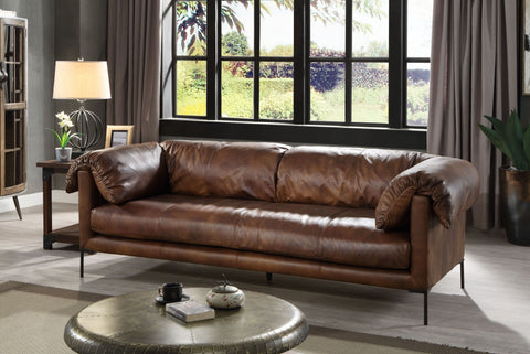 Jaron Mocha Top Grain Leather Sofa