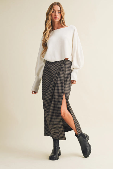 Asymmetric Drape High-Slit Midi Skirt