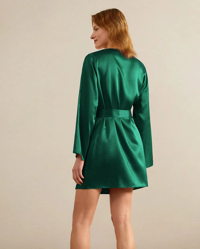 Loose Collarless Silk Emerald Green-Robe-MommeSilk-XS-Urbanheer