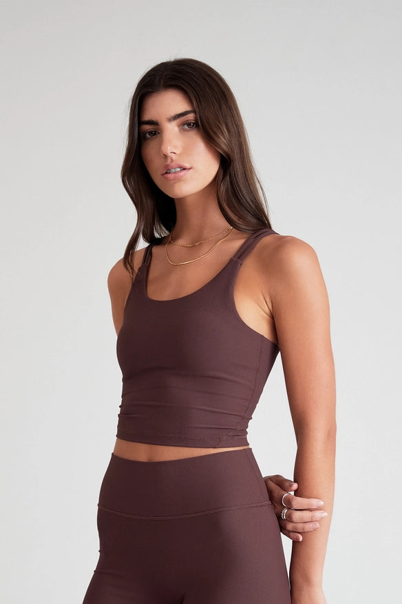 Eco Rib Strappy Crop (Espresso)-Sports bra-All Fenix-XS-Urbanheer