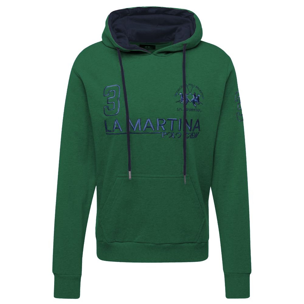 La Martina Elegant Green Hooded Cotton Sweatshirt-La Martina-3XL-Urbanheer