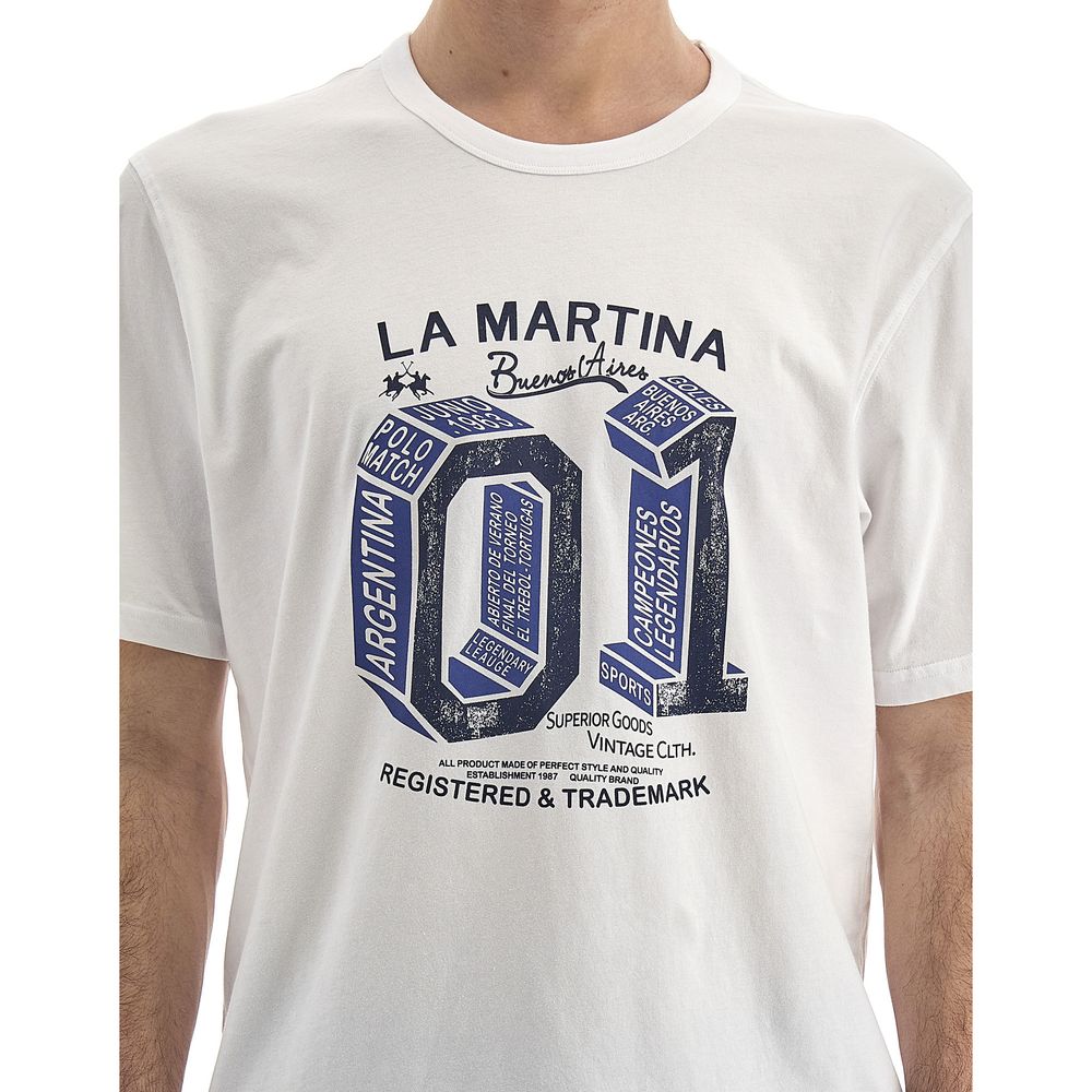 La Martina Equestrian Chic White Cotton Tee-La Martina-XXL-Urbanheer