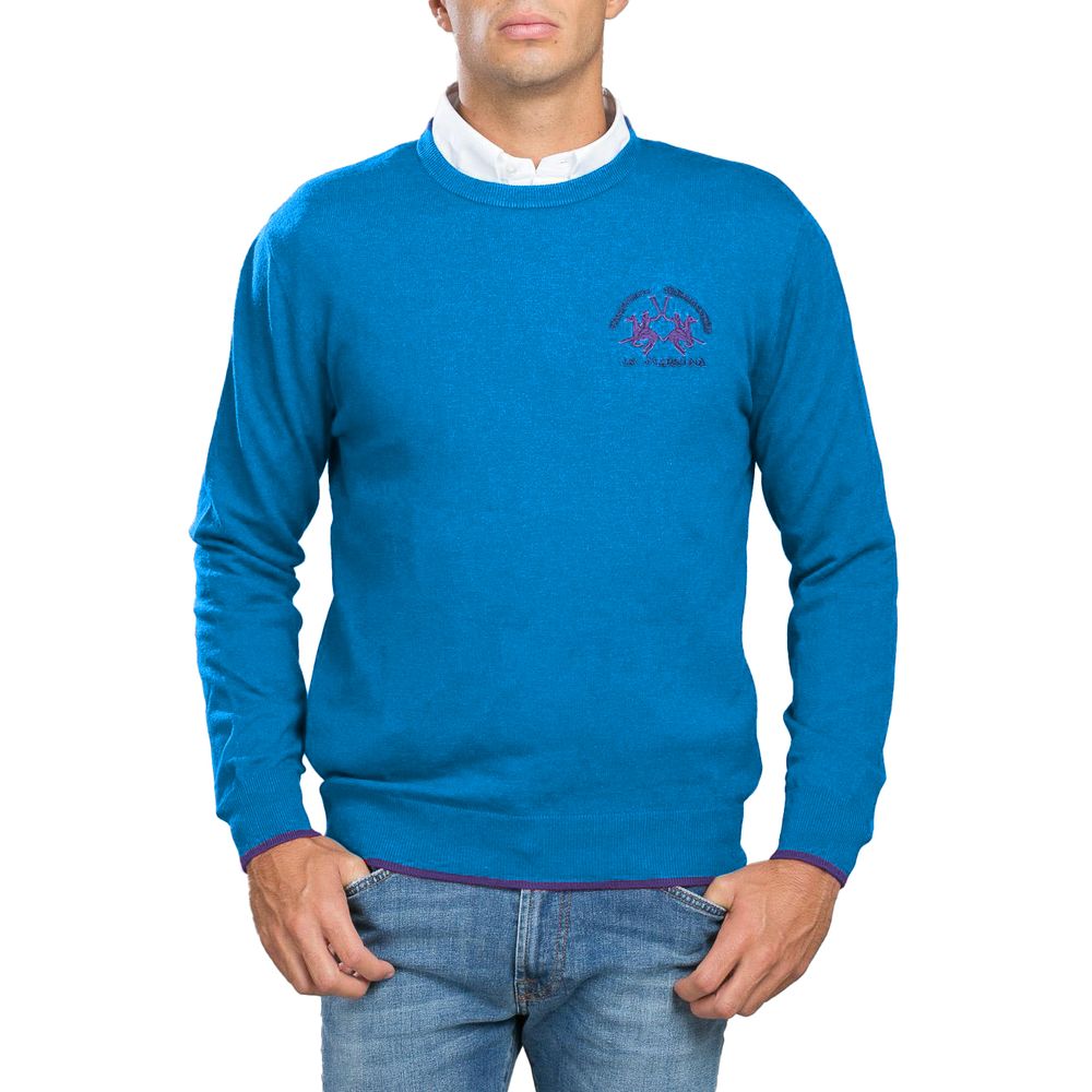 La Martina Light Blue Cotton Men Sweater-La Martina-S-Urbanheer