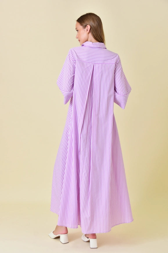 Business Casual Loose Fit Striped Maxi Shirt DRESS-Dress-Fore Collection-OFF WHITE/ORCHID-S-Urbanheer